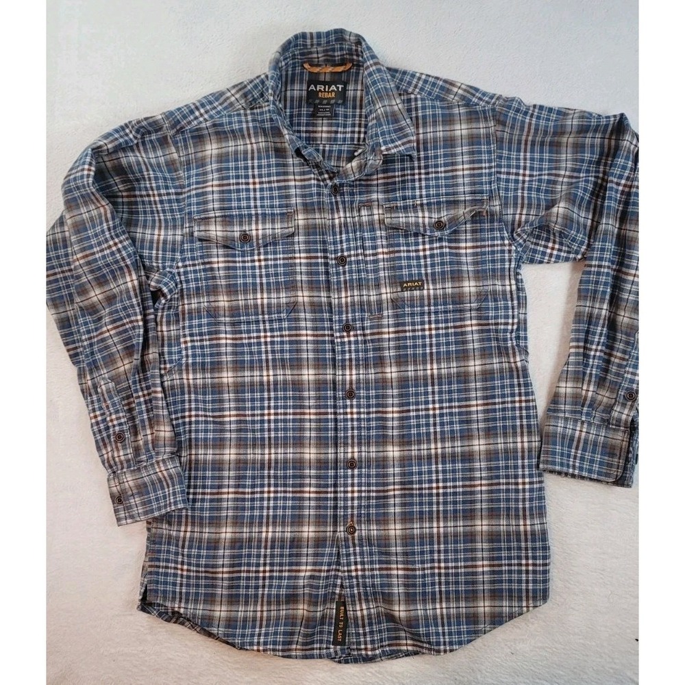 Ariat Rebar Flannel Shirt Men's XS Blue Plaid DuraStretch Work Stretch